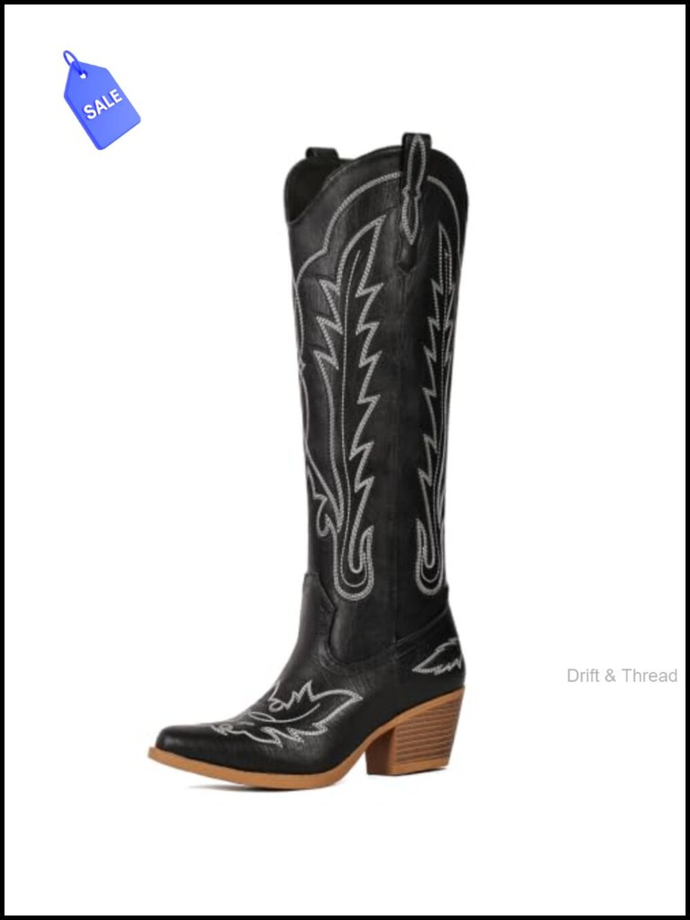 Faux Leather Knee High Cowboy Boots Snip Toe Block Heel Pull On